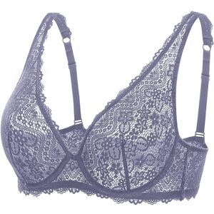 Nwt dobreva Lace Plunge Sexy Underwire Bralette See Through Unlined Bra 32B